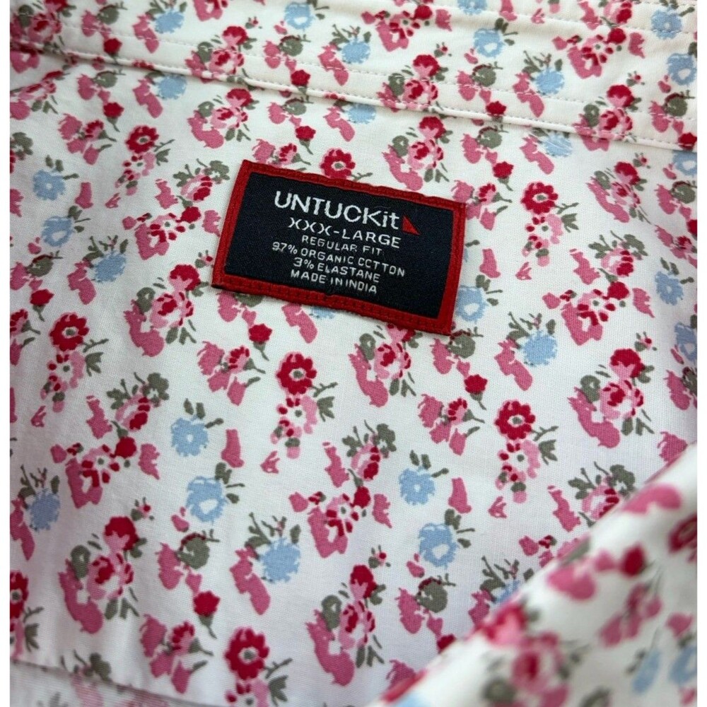 UNTUCKit Men 3XL Short Sleeve Button Down Shirt Pink Floral Sanchez XXXL Organic - Picture 3 of 6